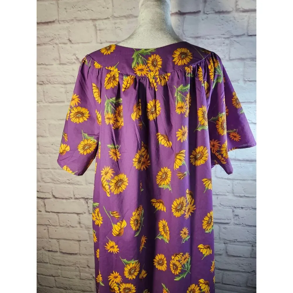 Anthony Richards Purple Sunflowers Mumu Dress Size Large New Lightweight SS‎